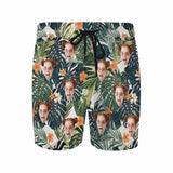 Custom Dark Leaves Face Drawstring Swim Shorts Personalized Gift for Him