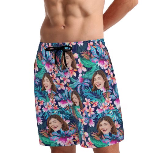 Custom Face Dark Flowers 2 in 1 Quick-Dry Swim Shorts with Pocket Personalized Swim Trunks
