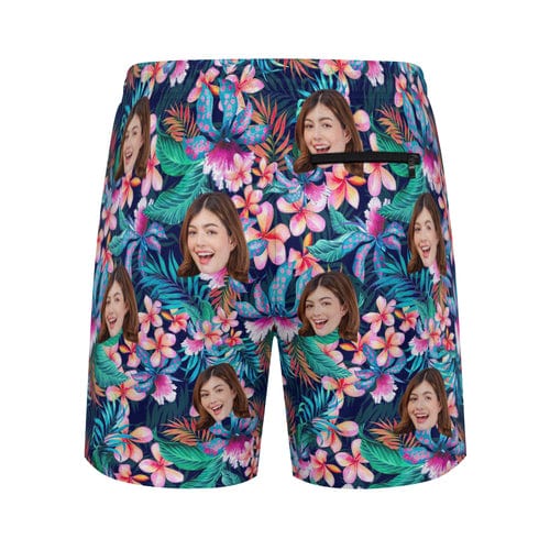 Custom Face Dark Flowers 2 in 1 Quick-Dry Swim Shorts with Pocket Personalized Swim Trunks