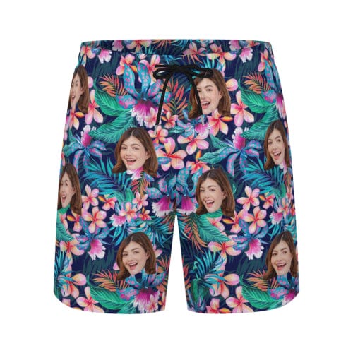 Custom Face Dark Flowers 2 in 1 Quick-Dry Swim Shorts with Pocket Personalized Swim Trunks