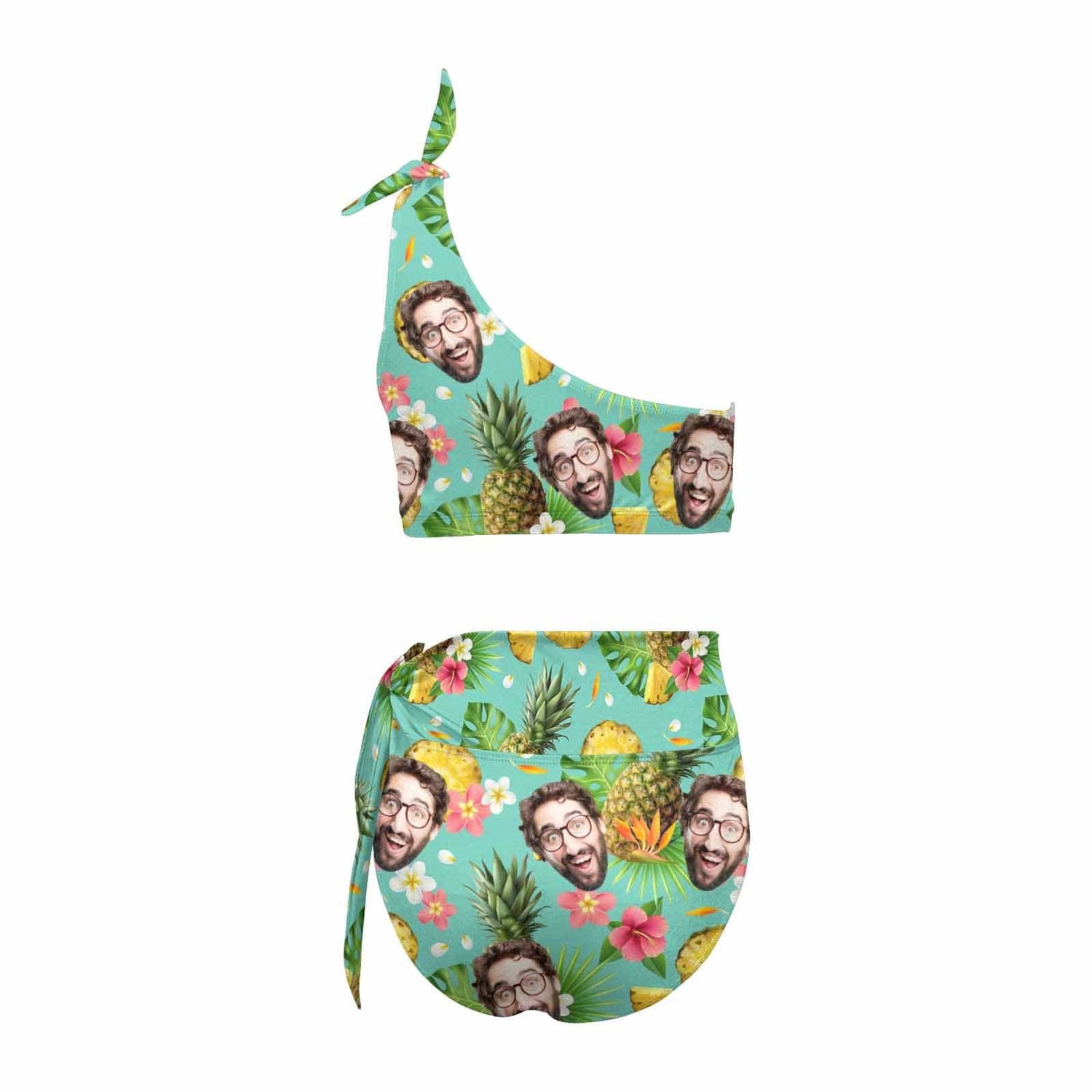 Custom Pineapple Face One Shoulder High Waisted Bikini Personalized Swimsuit Bathing Suit