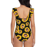 Custom Sunflower Face V-Neck Ruffle SwimSuit Personalized Women'sOne Piece Swimsuit Bathing Suit Summer Beach Pool Outfits