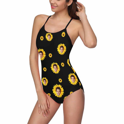 Custom Sunflower Face Sling One Piece Swimsuit Personalized Summer Beach Pool Outfit