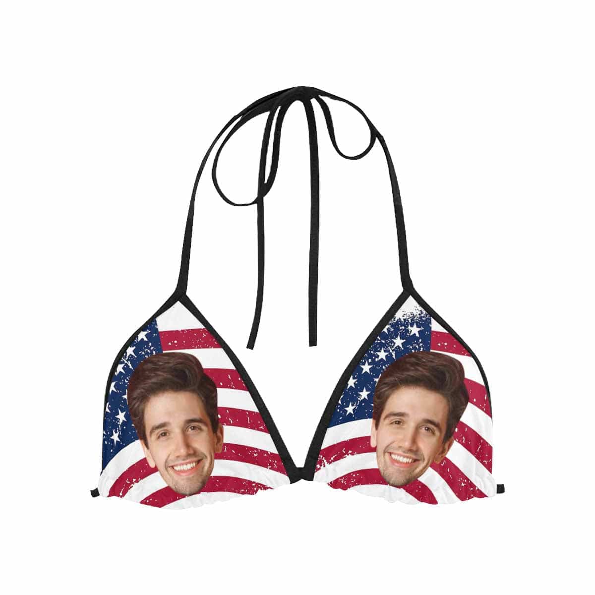 Custom American Flag Face Personalized Triangle Bikini Swimsuit Top