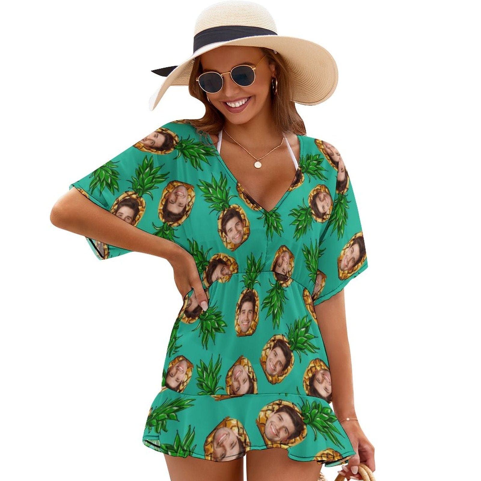 Custom Pineapple Face Cover Up Dress Personalized One Piece Cover Up Summer Outfit