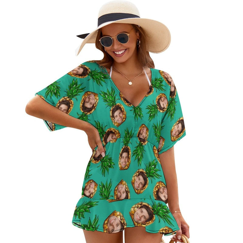 Custom Pineapple Face Cover Up Dress Personalized One Piece Cover Up Summer Outfit