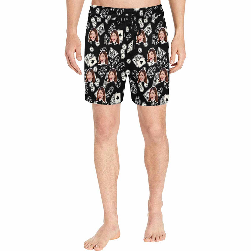 Custom Face Black Gambling Elements Men's Qiuck Dry Swim Trunks