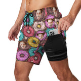 Custom Face Doughnut 2 in 1 Quick-Dry Swim Shorts with Pocket Personalized Swim Trunks