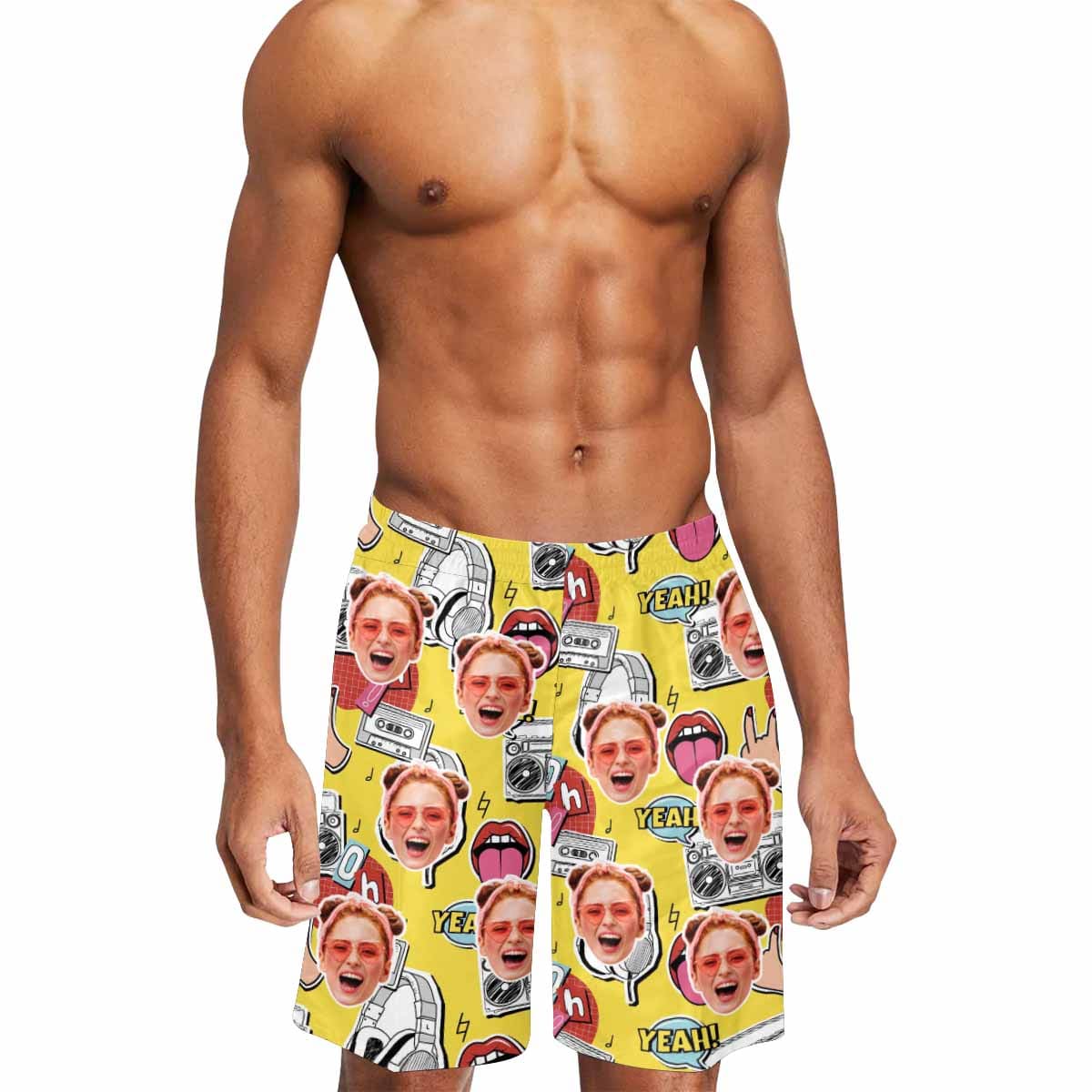 Custom Music&amp;Mouth Face Quick Dry Swim Trunks Personalized Gift for Him