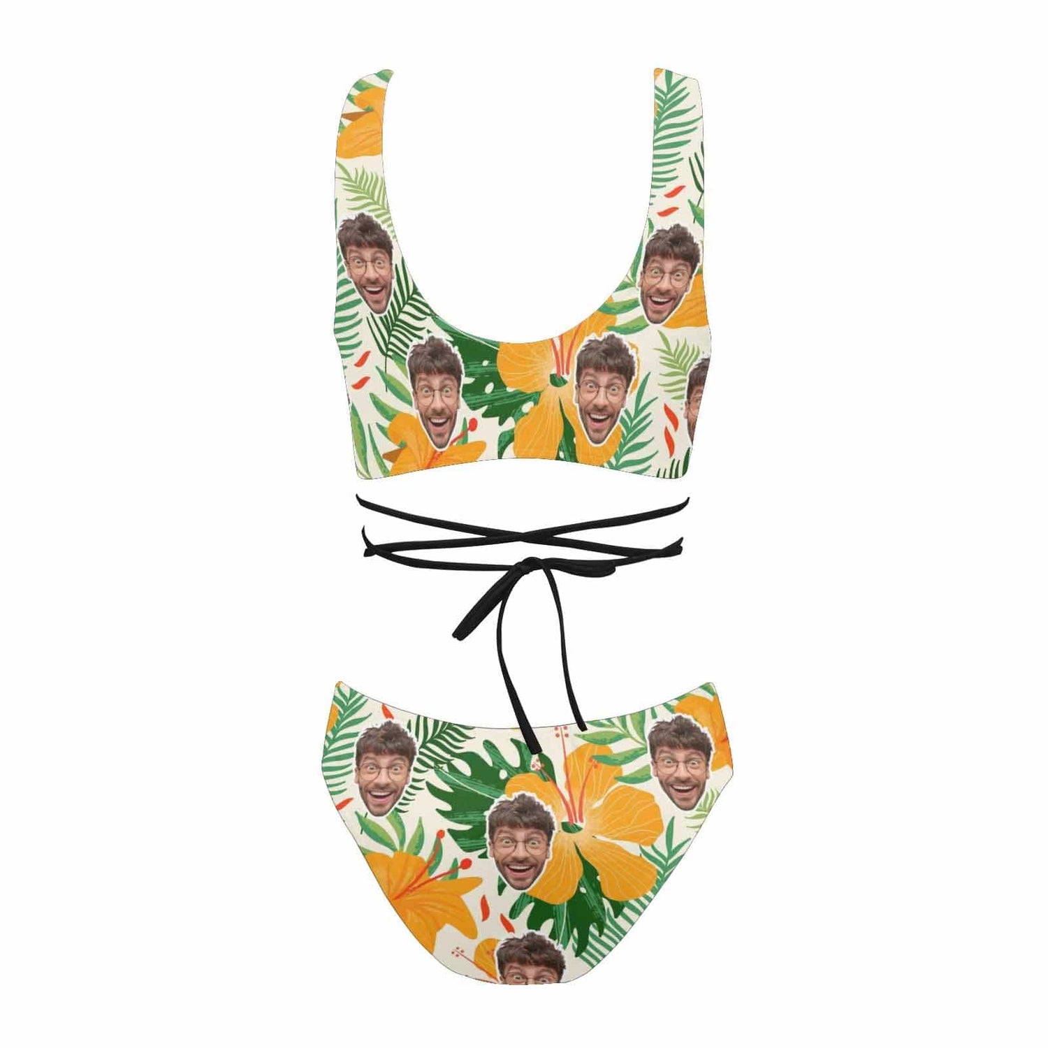 Custom Flower Face Tie Bond Low Waisted Bikini Personalized Two Piece Swimsuit Bathing Suit Summer Beach Pool Outfits