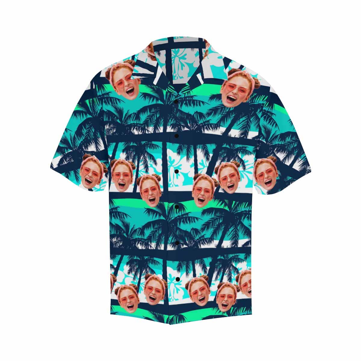 Custom Face Blue&amp;Green Trees Hawaiian Shirt Personalized Beachwear