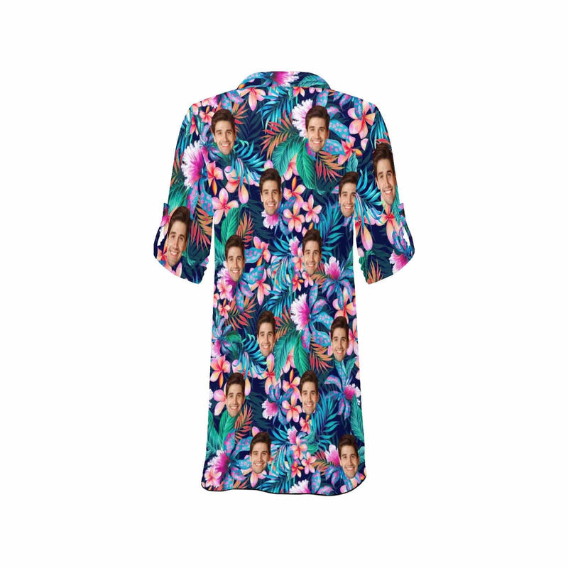 Custom Flower Face Chiffon Shirt Dress Cover Up Personalized V-Neck Bikini Beach Tunic Top