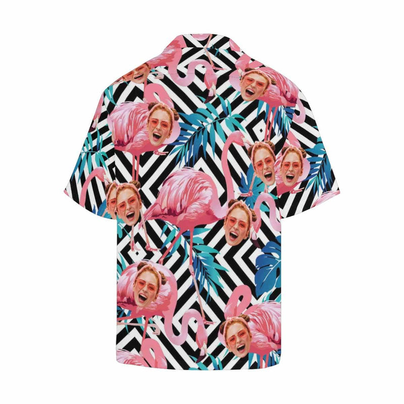 Custom Face Flamingo Stripes Hawaiian Shirt Personalized Beachwear