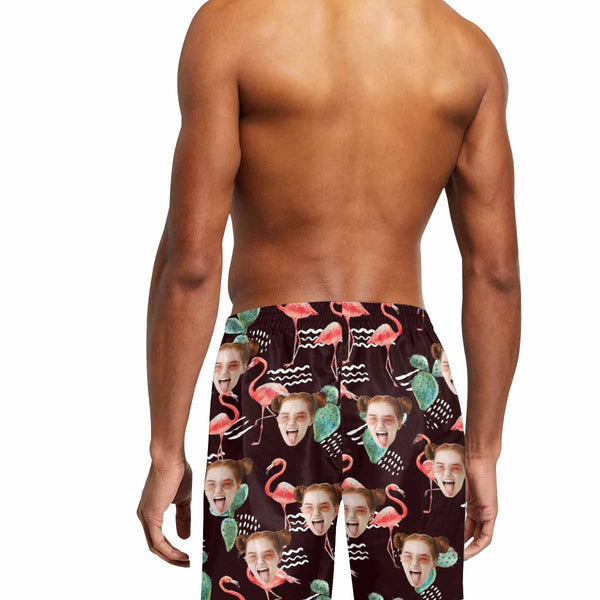 Custom Flamingo Face Quick Dry Swim Trunks Personalized Gift for Him