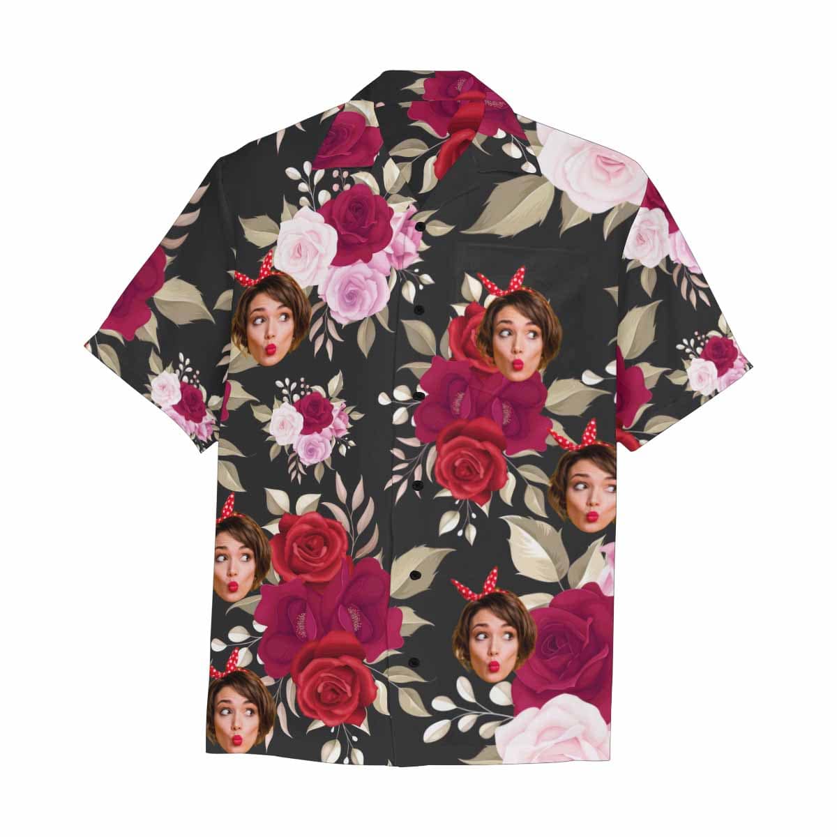 Custom Face Roses Hawaiian Shirt With Chest Pocket Personalized Aloha Shirt