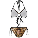 Plus Size Custom Leopard Face Halter Strings Triangle Bikini Personalized Two Piece Swimsuit