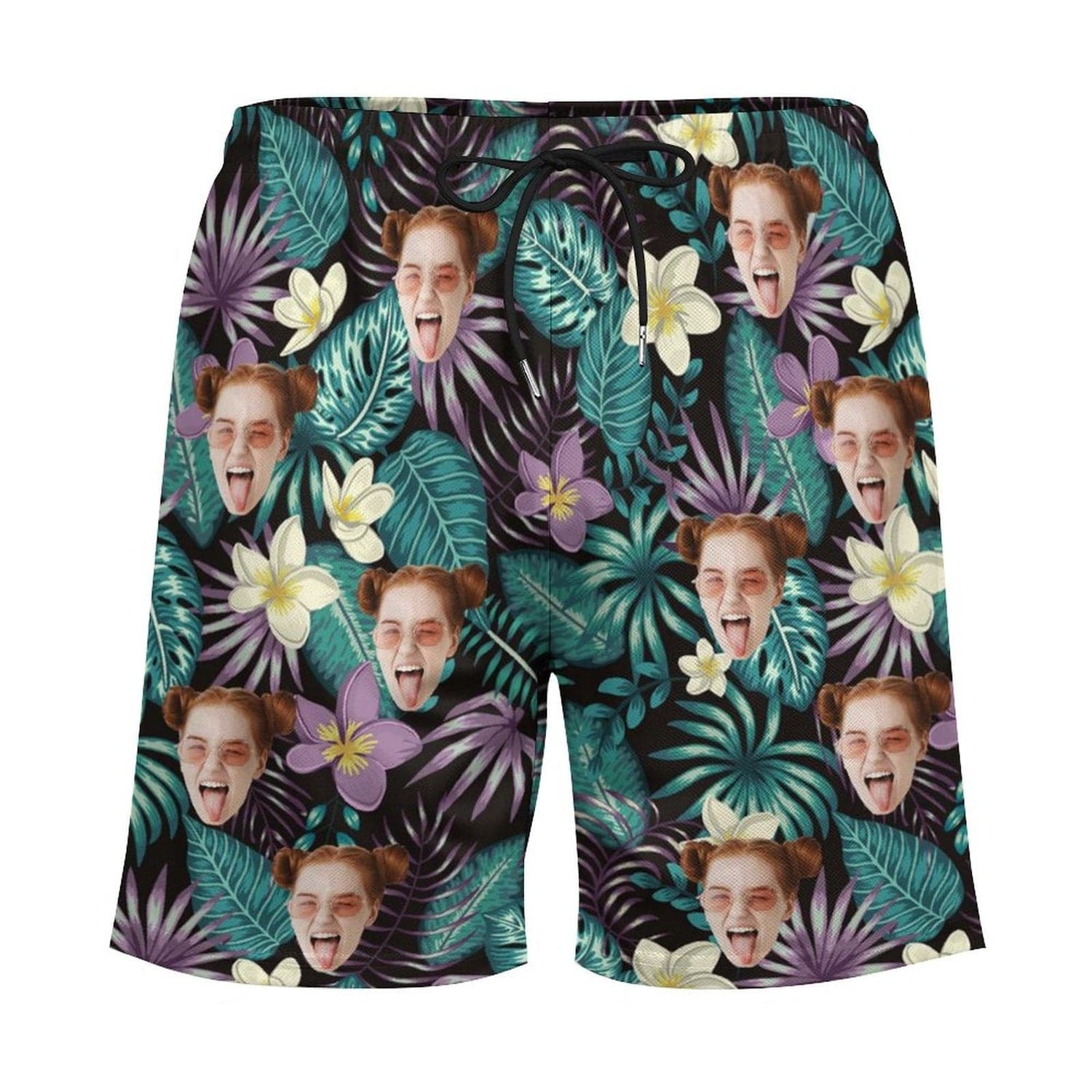 Custom Face Dark Leaves 2 in 1 Quick-Dry Swim Shorts with Pocket Personalized Swim Trunks