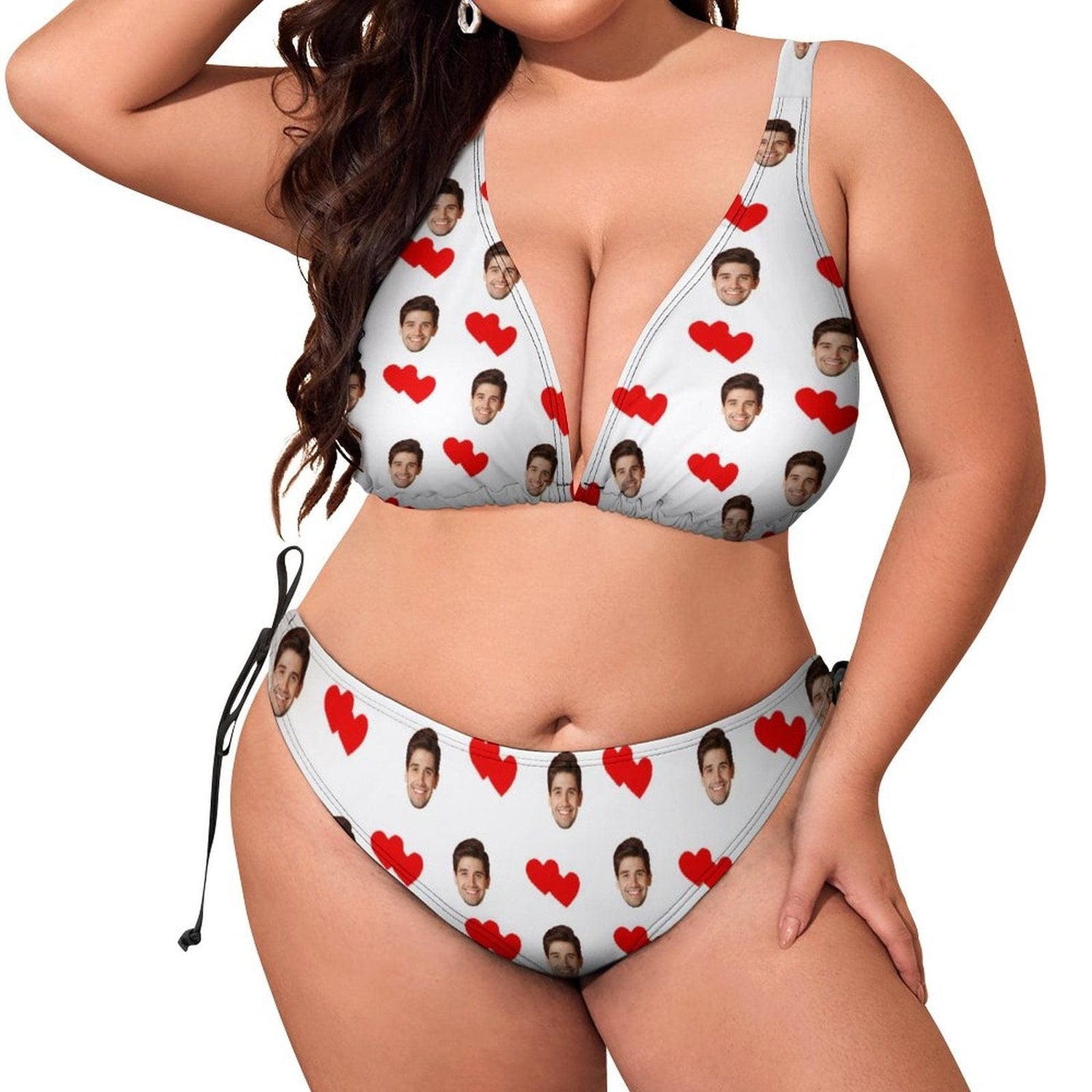 Plus Size Custom Heart Face Halter Triangle Bikini Personalized High Waisted Bikini Swimsuit Two Piece Summer Beach Pool Outfits