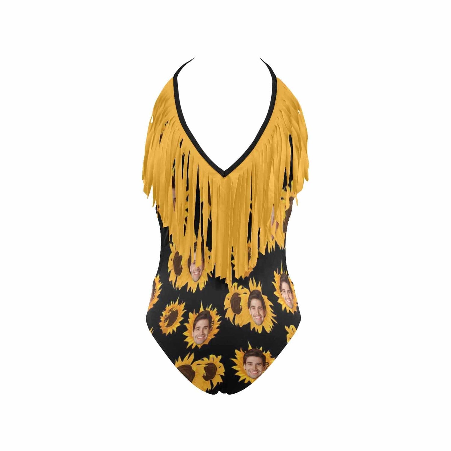 Custom Sunflower Face Fringe One Piece Swimsuit Personalized Beach Pool Outfit