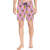 Custom Pineapple Face Pink Drawstring Swim Shorts Personalized Gift for Him