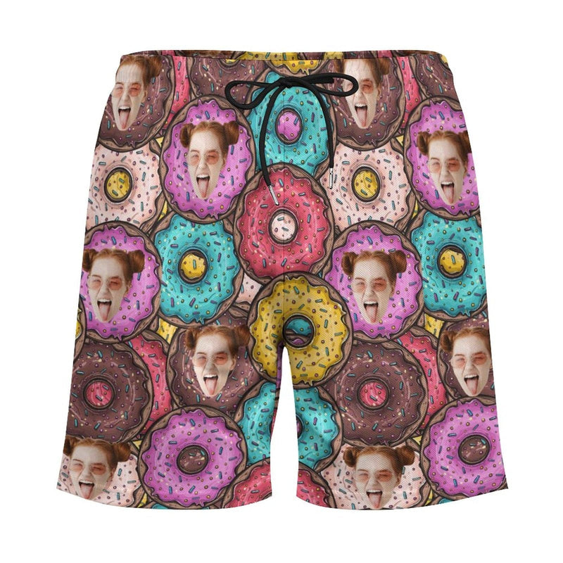 Custom Face Doughnut 2 in 1 Quick-Dry Swim Shorts with Pocket Personalized Swim Trunks