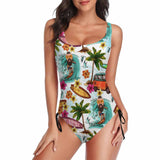 Custom Surfing Cute Face Drawstring Side Tank Top Swimsuit Personalized Bathing Suit