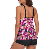 Custom Pink Flower Face Tankini Bathing Suit Personalized Two Piece Swimsuit