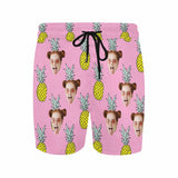 Custom Pineapple Face Pink Drawstring Swim Shorts Personalized Gift for Him