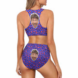 Custom Purple Pineapple Face High Cut Crew Neck Sports Bikini Personalized Two Piece Swimwear Beach Pool Outfit