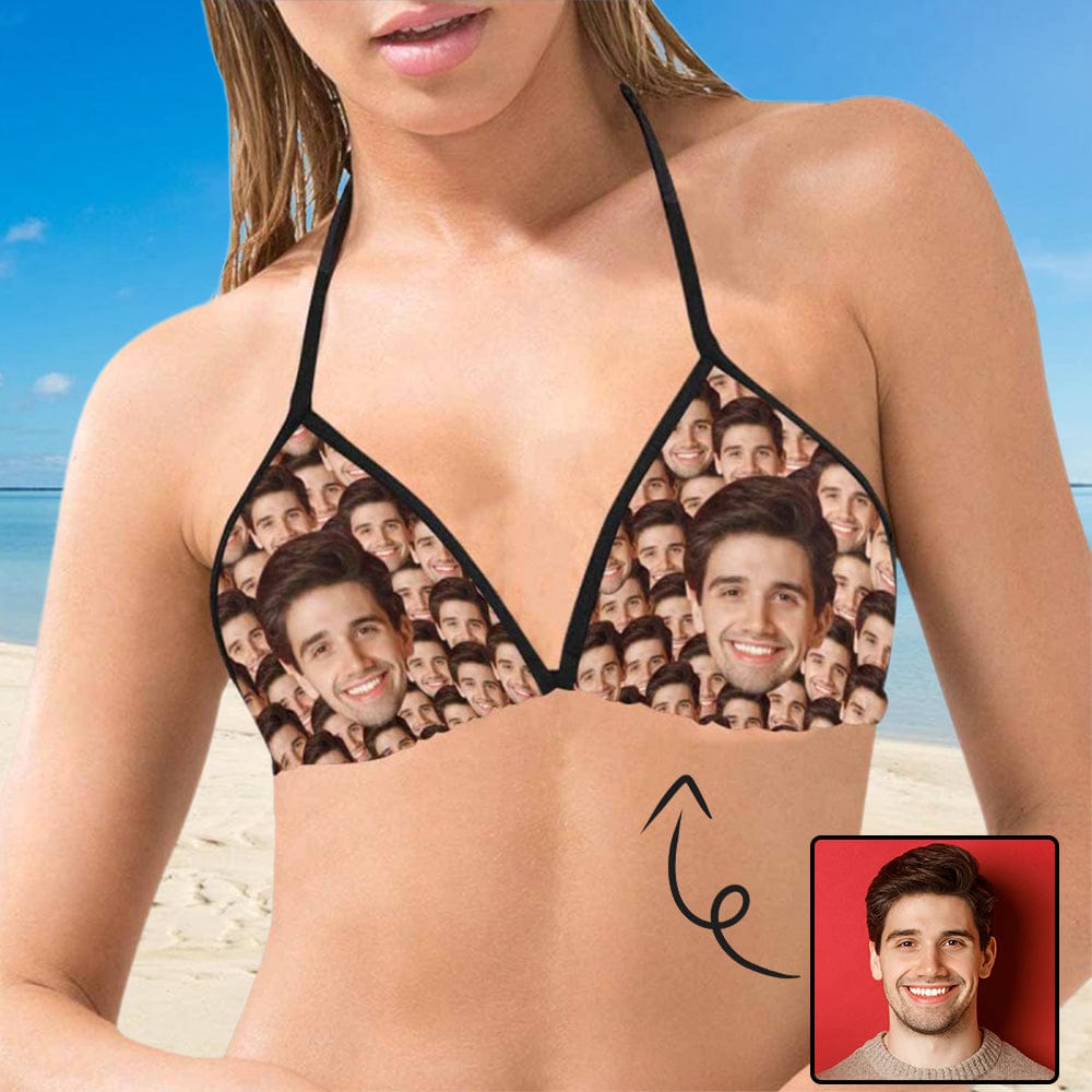 Custom Seamless Face Personalized Triangle Bikini Swimsuit Top