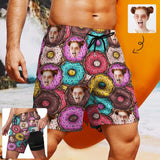 Custom Face Doughnut 2 in 1 Quick-Dry Swim Shorts with Pocket Personalized Swim Trunks