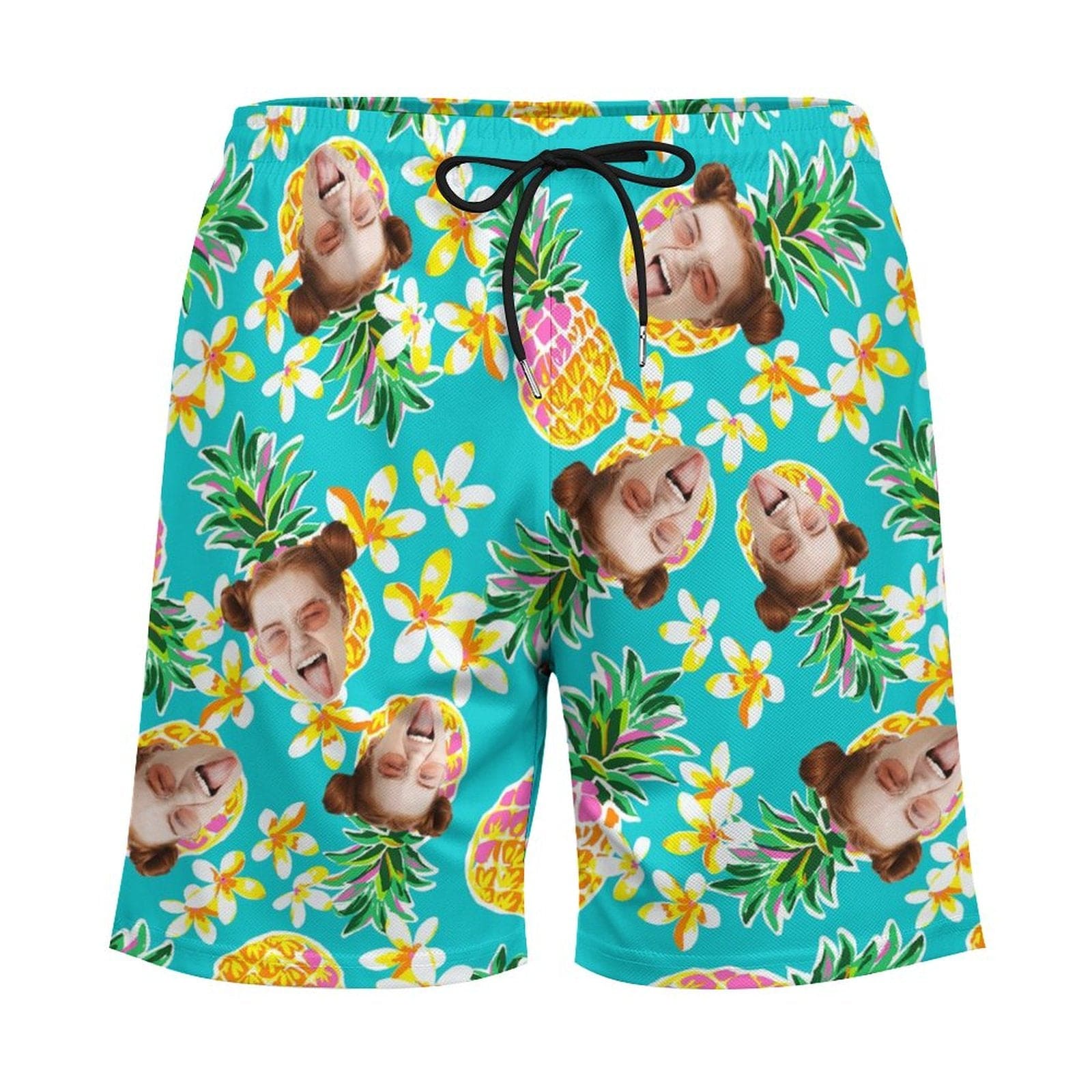 Custom Face Pineapple 2 in 1 Quick-Dry Swim Shorts with Pocket Personalized Swim Trunks