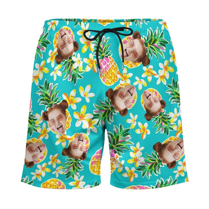 Custom Face Pineapple 2 in 1 Quick-Dry Swim Shorts with Pocket Personalized Swim Trunks