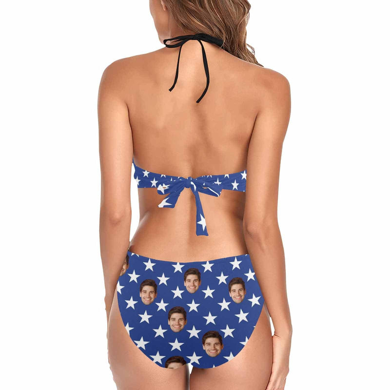 Custom Blue Stars Face Fringe One Piece Swimsuit Personalized Beach Pool Outfit