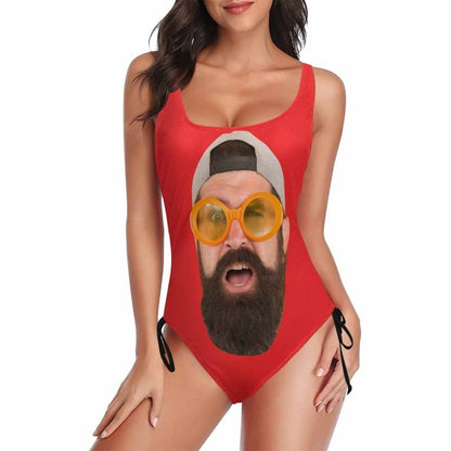 Bachelorette Swimsuit Custom Face Drawstring Side Tank Top Swimsuit Personalized One Piece Bathing Suit