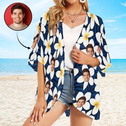 Custom Flower Face One Piece Bikini Cover Up Personalized Kimono Chiffon Cover Up