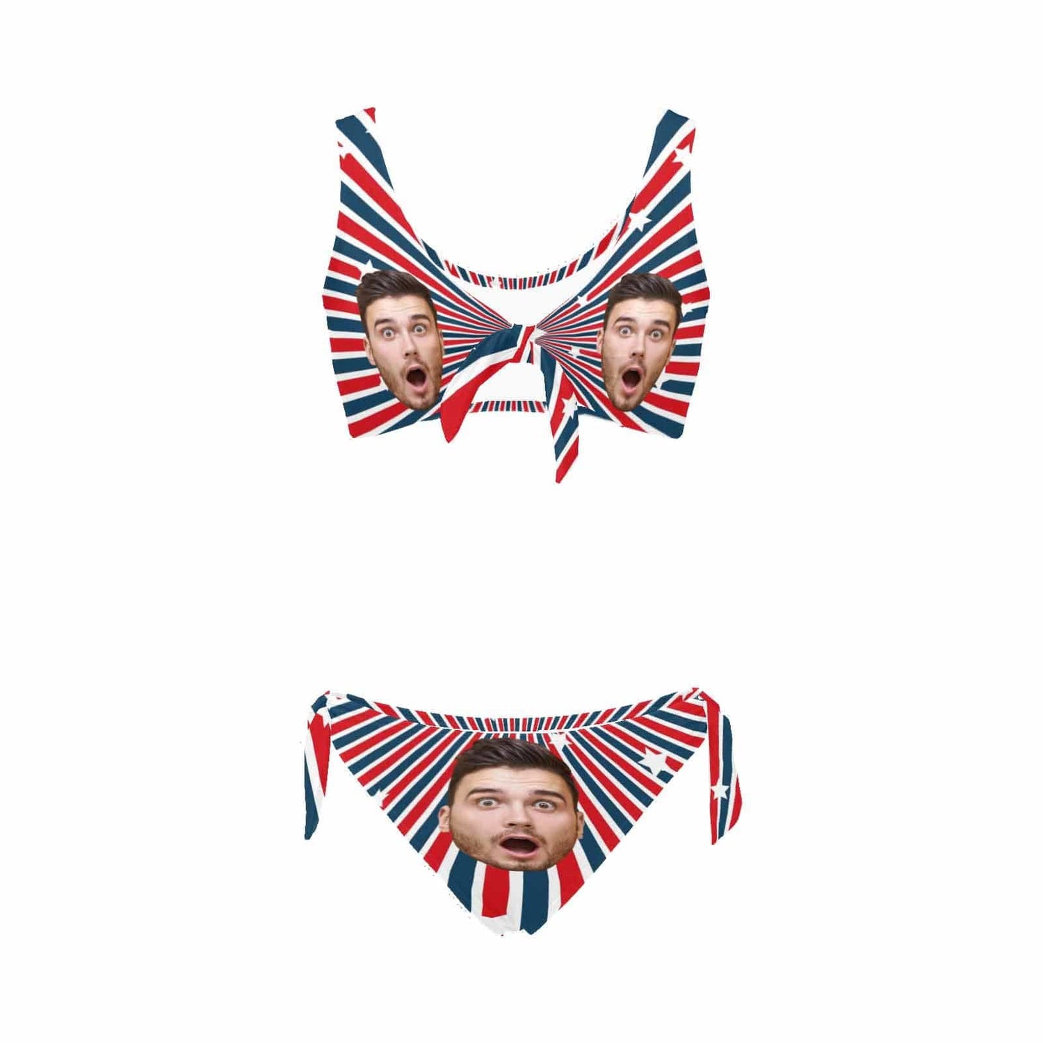 Custom Face Stripes Print Red Blue Bow Tie Bikini Swimsuit