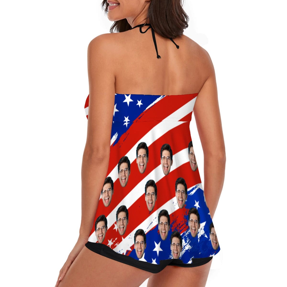 Custom Face Flag Split Swimsuit Personalized Two Piece Swimsuit Tankini For Women