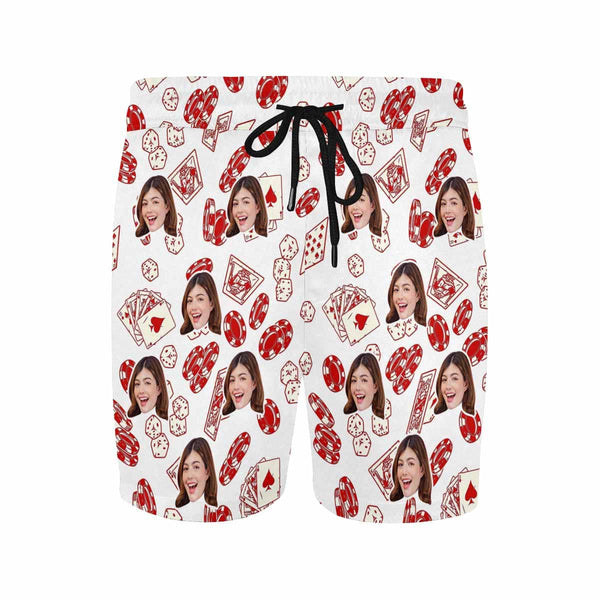 Custom Face Red Gambling Elements Men's Qiuck Dry Swim Trunks