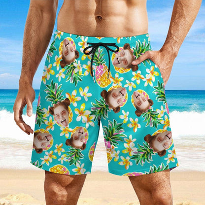 Custom Face Pineapple 2 in 1 Quick-Dry Swim Shorts with Pocket Personalized Swim Trunks