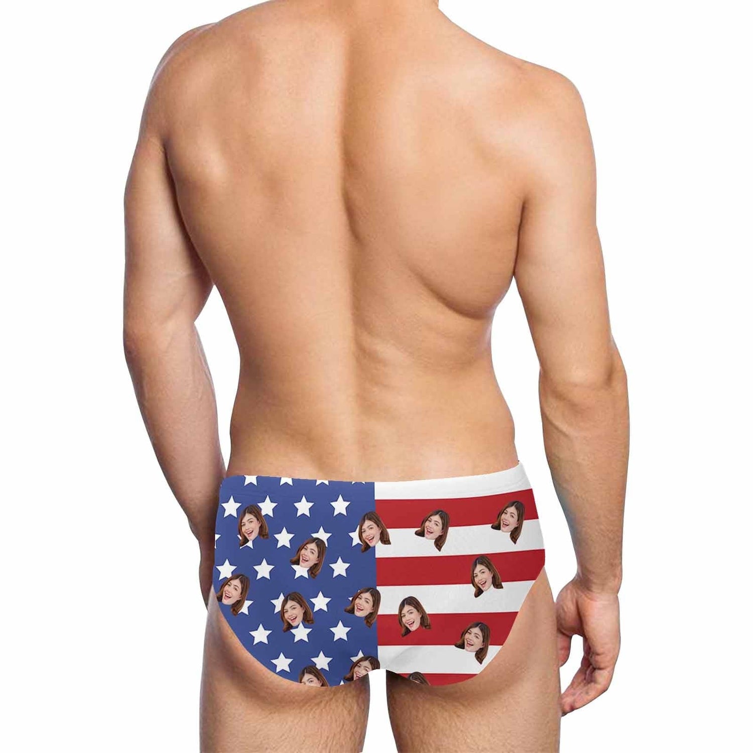 Custom Face American Flag Triangle Swim Briefs Personalized Swim Trunks