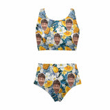 Custom Flower Pineapple Face High Cut Crew Neck Sports Bikini Personalized Two Piece Swimwear Beach Pool Outfit