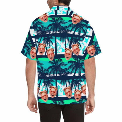 Custom Face Blue&amp;Green Trees Hawaiian Shirt Personalized Beachwear