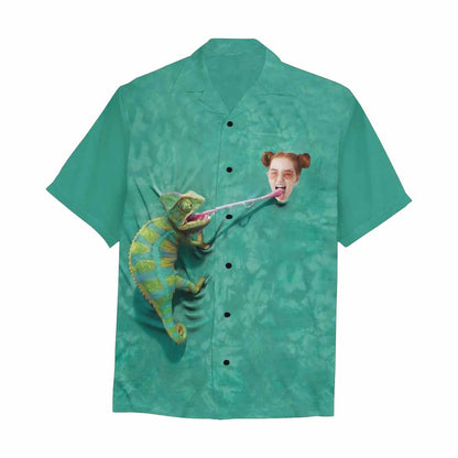 Custom Face Chameleon Hawaiian Shirt With Chest Pocket Personalized Aloha Shirt