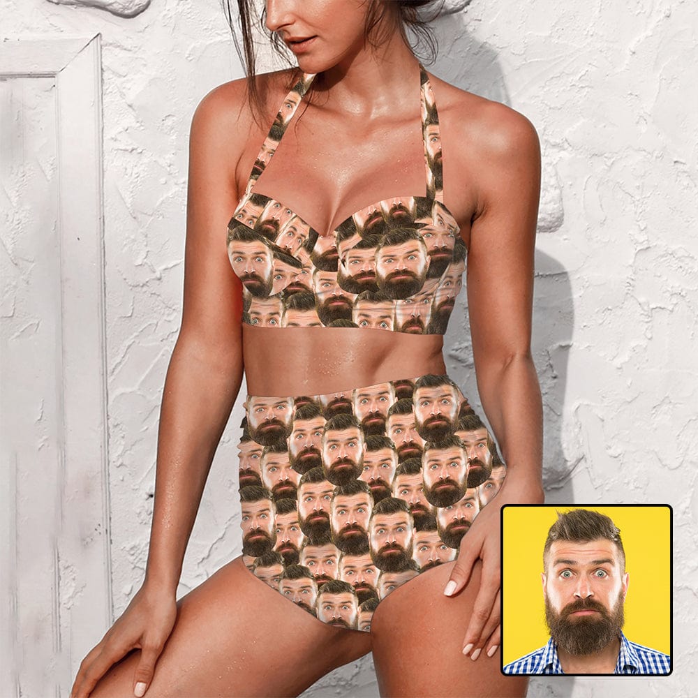 Custom Face Seamless Strap Two-piece Bikini Swimsuit