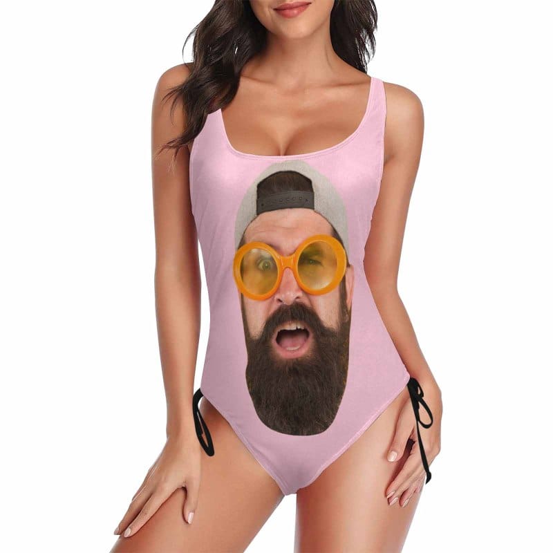 Bachelorette Swimsuit Custom Face Drawstring Side Tank Top Swimsuit Personalized One Piece Bathing Suit