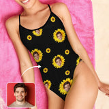 Custom Sunflower Face Sling One Piece Swimsuit Personalized Summer Beach Pool Outfit