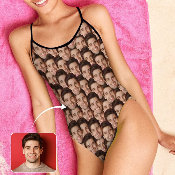 Custom Seamless Face Sling One Piece Swimsuit Personalized Summer Beach Pool Outfit