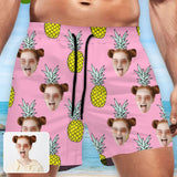 Custom Pineapple Face Pink Drawstring Swim Shorts Personalized Gift for Him