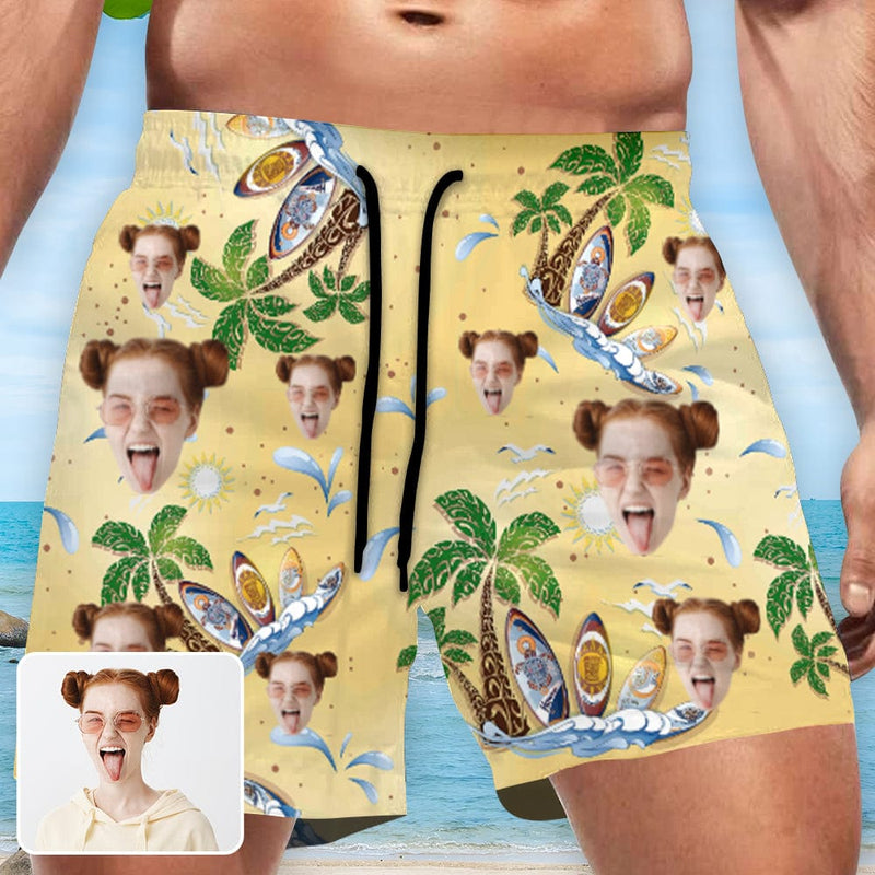 Custom Summer Style Face Drawstring Swim Shorts Personalized Gift for Him